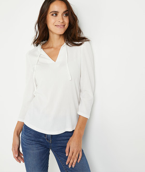 T-shirt uni col victorien femme ECRU