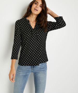 T-shirt en maille froissé imprimé femme NOIR