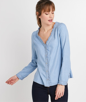 Blouse en denim à volants femme STONE