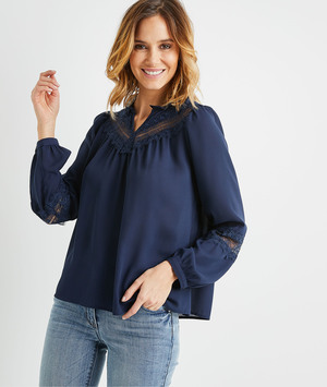 Blouse marine à dentelle femme MARINE