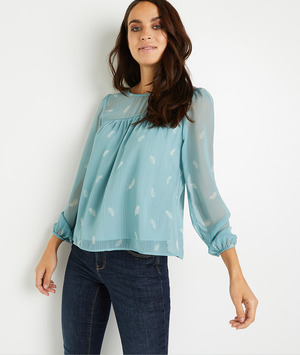 Blouse motif plumes femme SAUGE