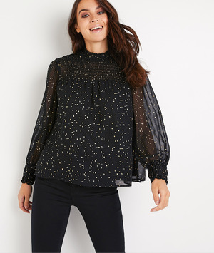 Blouse noir à pois dorés femme NOIR