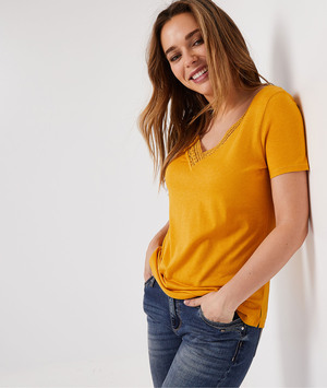 T-shirt uni avec guipure femme CURRY