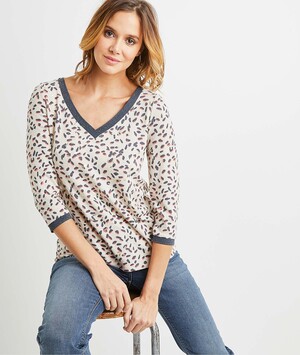 T-shirt manches 3/4 imprimé femme BEIGE
