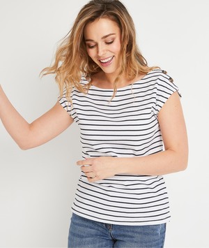 T-shirt esprit marinière femme BLANC