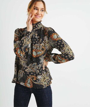 Blouse fluide imprimée femme NOIR