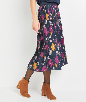Jupe midi plissée imprimée femme MARINE
