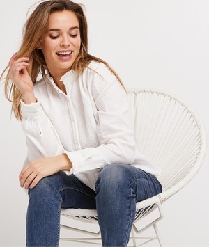 Chemisier en gaze de coton uni femme ECRU