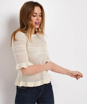 Pull ajouré à volants écru femme ECRU