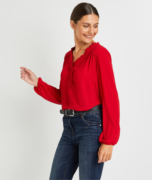Top fluide volanté femme ROUGE