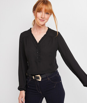 Top fluide volanté femme NOIR