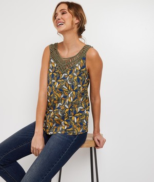 Débardeur imprimé en coton bio femme KAKI
