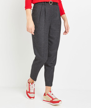 Pantalon carotte en lainage gris femme GRIS