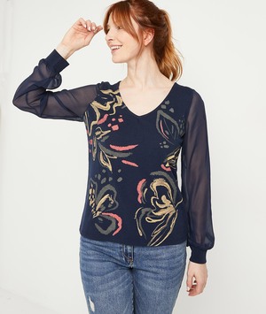 T-shirt marine manches en voile femme MARINE