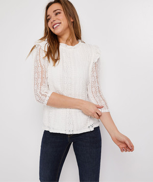 T-shirt en dentelle écru femme ECRU