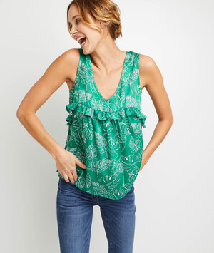 Débardeur imprimé fleuri femme VERT