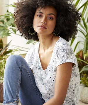T-shirt en coton imprimé femme MARINE