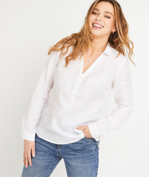Blouse en lin unie femme BLANC