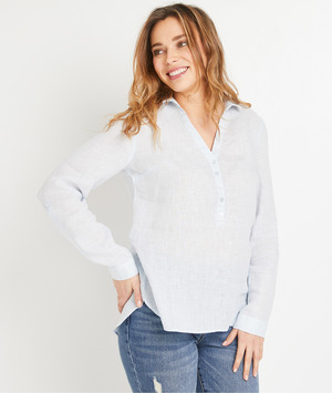 Blouse en lin unie femme BLEU