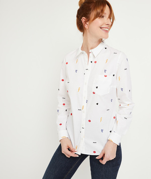Chemise en coton motifs brodée femme ECRU