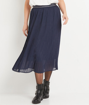 Jupe plissée fluide marine femme MARINE