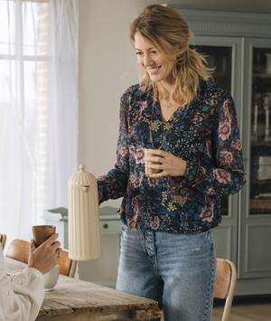 Blouse colorée imprimé fleuri femme NOIR