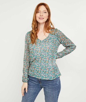 T-shirt vert en voile imprimé femme VERT