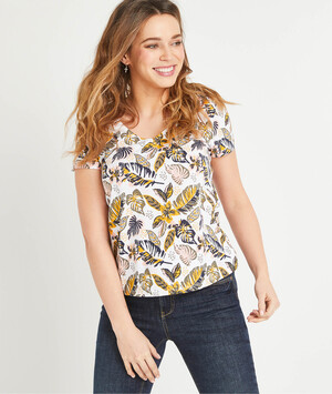 T-shirt imprimé en coton femme BLANC