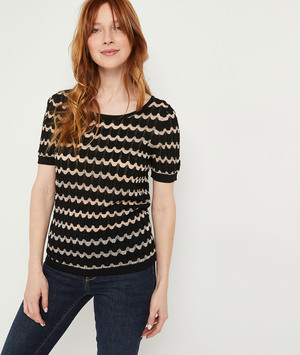 Pull rayé et ajouré femme NOIR