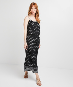 Robe longue imprimée à bretelles femme NOIR