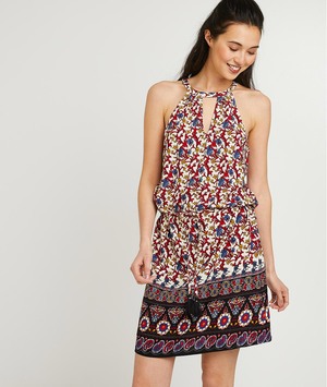 Robe suspendue imprimée et colorée femme ECRU