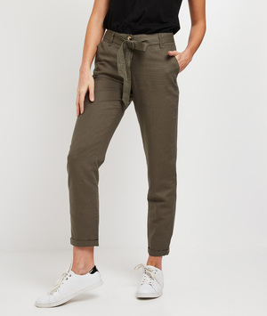 Chino uni lin et coton femme KAKI