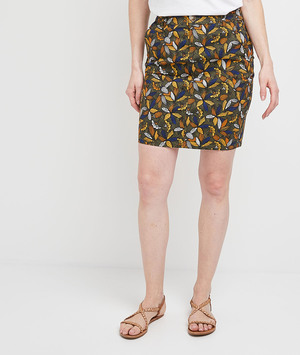 Jupe imprimée en coton stretch femme KAKI