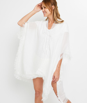 Paréo en voile uni à franges femme BLANC