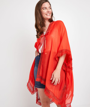 Paréo en voile uni à franges femme ORANGE
