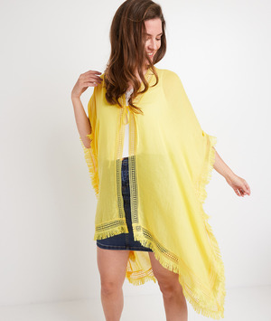 Paréo en voile uni à franges femme JAUNE