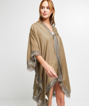 Paréo en voile uni à franges femme KAKI