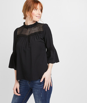 Blouse noire à dentelle femme NOIR