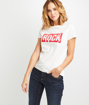 T-shirt en coton à message rock femme ECRU