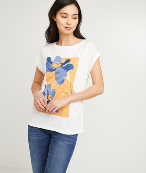 T-shirt écru imprimé fleurs femme ECRU