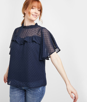 Blouse habillée en plumetis marine femme MARINE