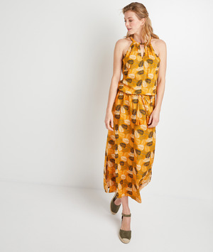 Robe longue jaune à motifs femme JAUNE