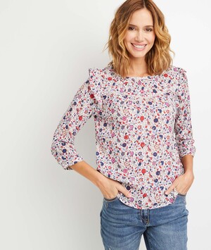 Blouse imprimée fleurie femme ECRU
