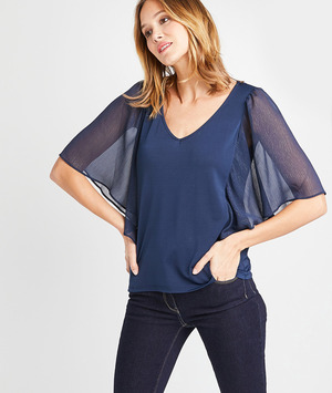 T-shirt marine manches voile femme MARINE