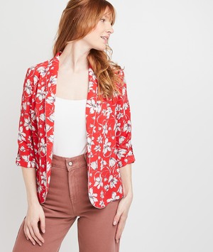 Veste blazer rouge fleurie femme ROUGE