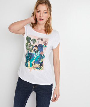 T-shirt blanc print placé femme BLANC