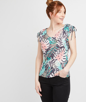 T-shirt imprimé tropical femme NOIR