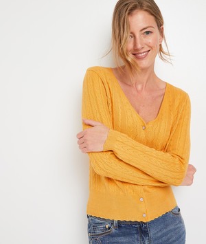 Gilet boutonné torsadé femme JAUNE