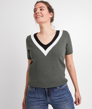 Pull à manches courtes color block femme KAKI