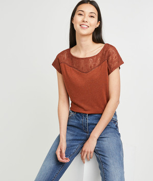 T-shirt uni avec résille brodée femme CHOCO